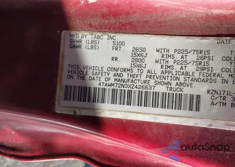 1999 Toyota Tacoma из США, поврежденный, VIN 4TAWM72N3XZ426637